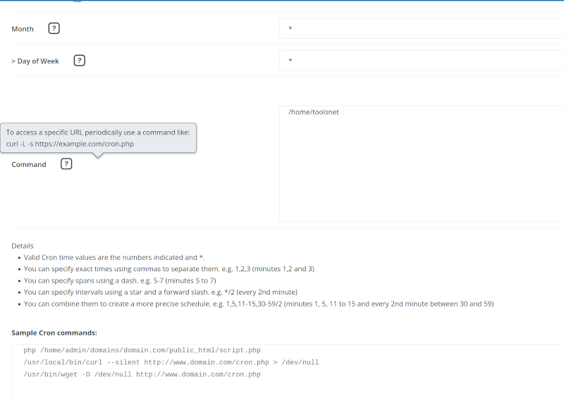 DirectAdmin Cron Jobs Configuration