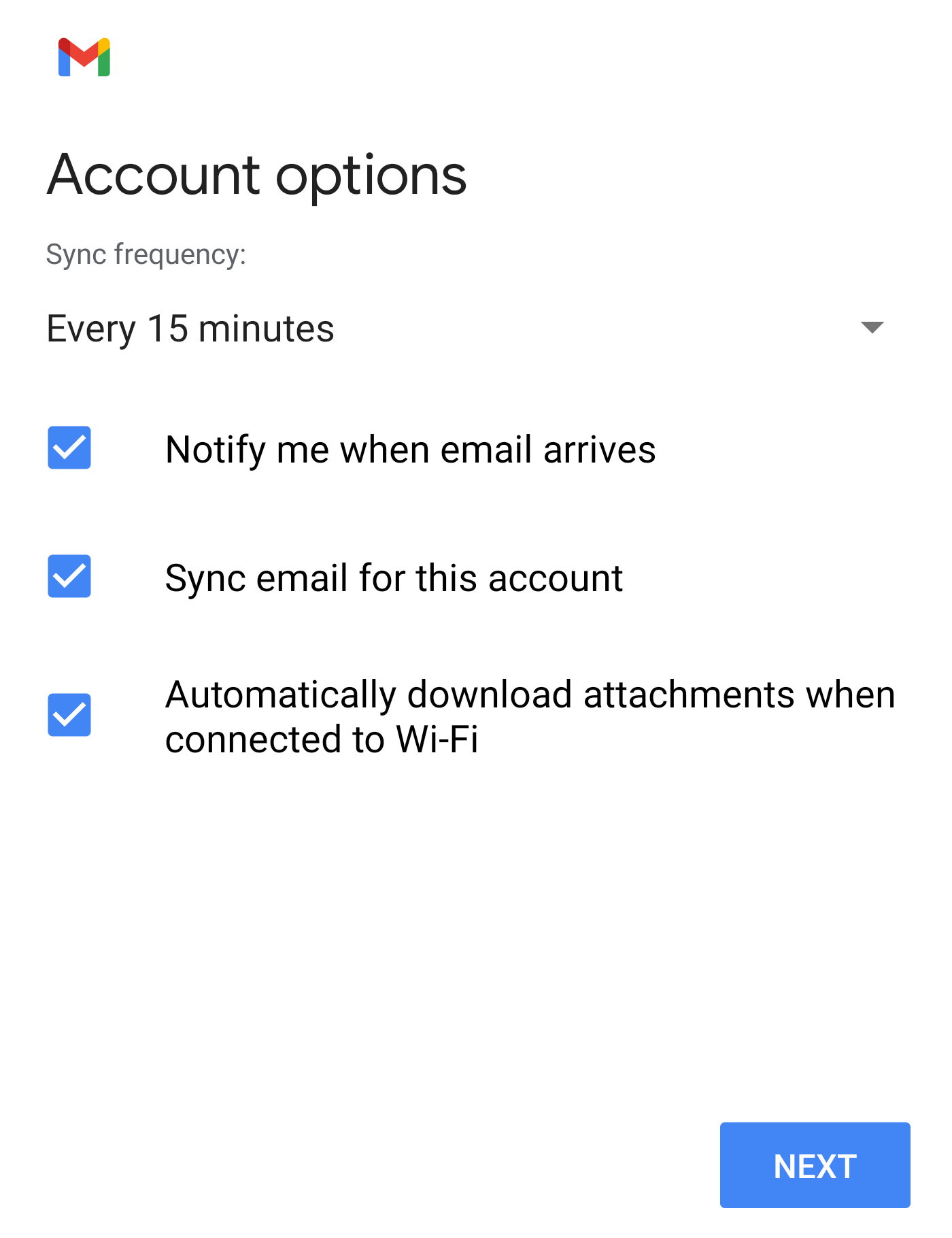 Gmail Account options