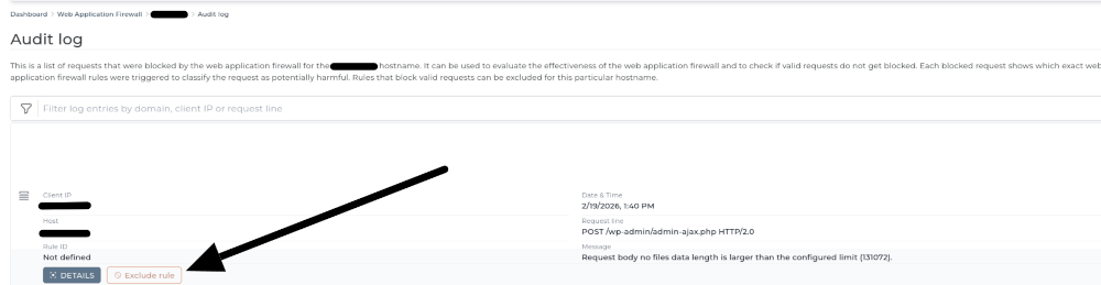 Web Application Firewall Audit log
