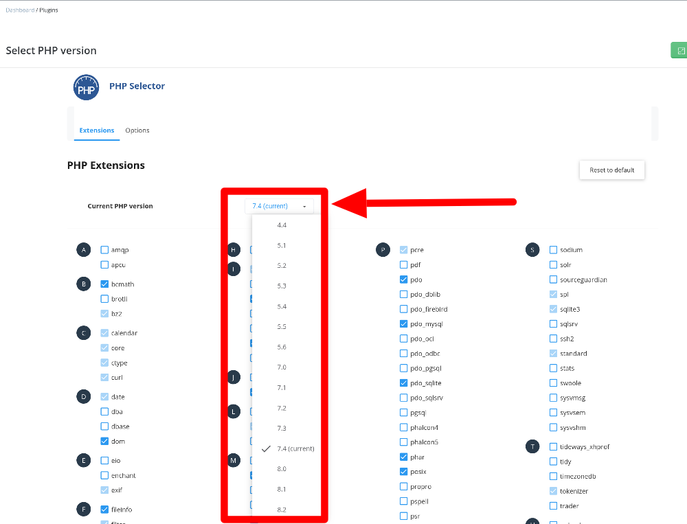 Select PHP version - Directadmin